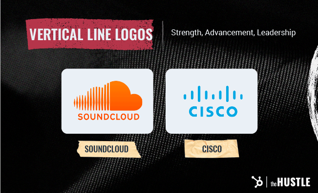 روانشناسی شکل در طراحی لوگو: لوگوهای خط عمودی مانند SoundCloud و Cisco ثبات، خلاقیت و خلاقیت را منتقل می کنند.